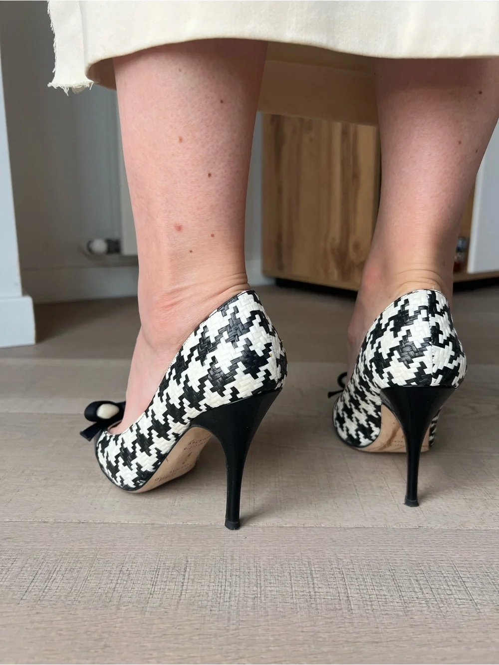 Kate Spade Classic Black & White Houndstooth Pointed-Toe Pumps with Bow